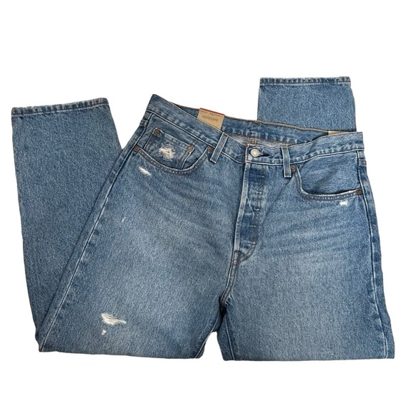 Levi’s 501 Original Cropped Distressed Denim Jeans NWT - Picture 3 of 15